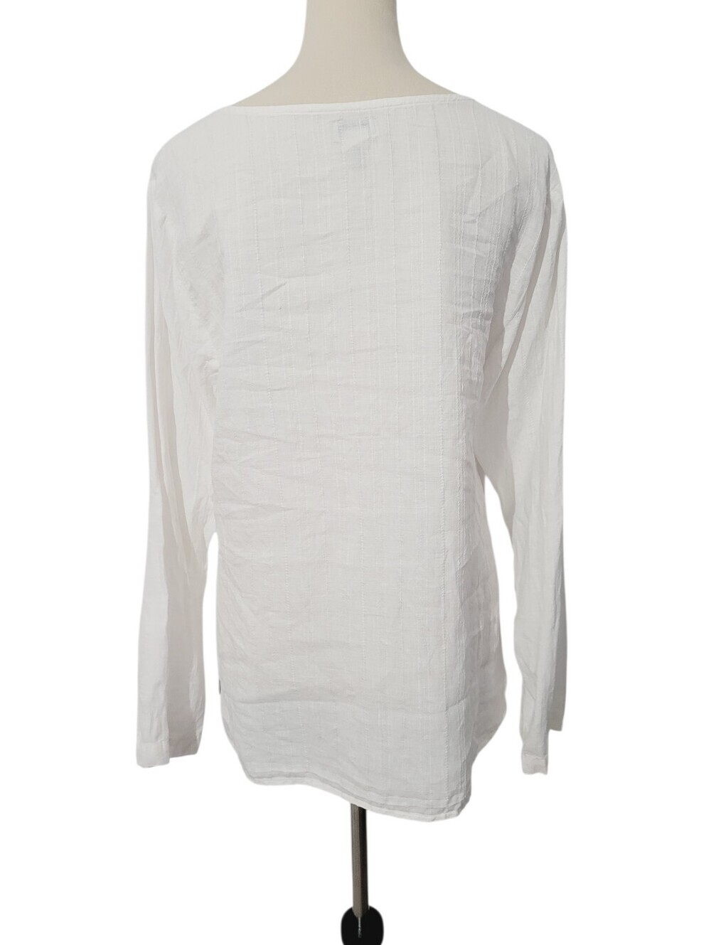 L.L.Bean Women's 100% Linen Popover Tunic White Long Sleeve Size Large Classic - Picture 4 of 10